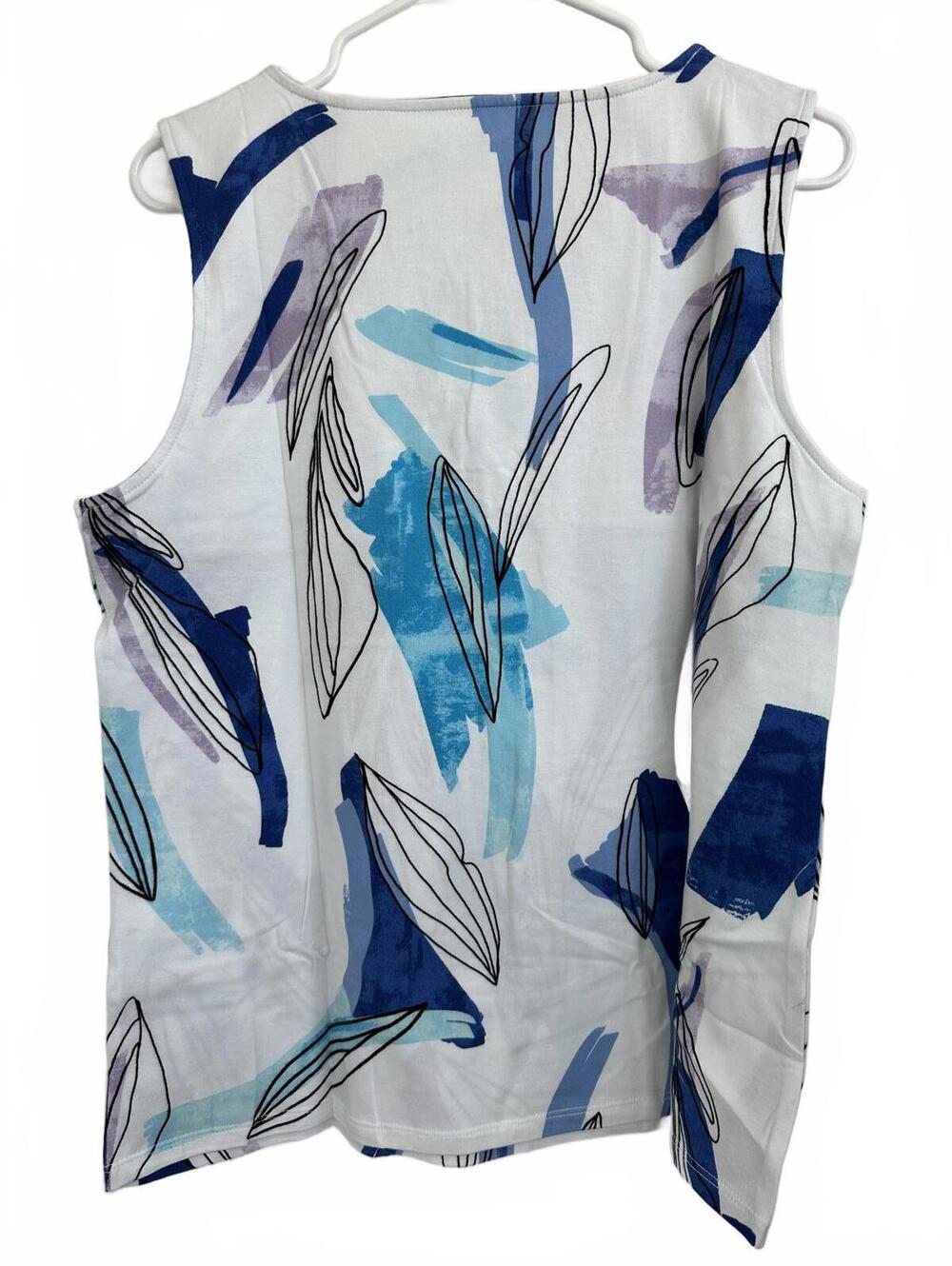 Chico's Cotton Painted Square-Neck Tank White Blue Abstract NWT Size 2 (12/14/L) - Picture 6 of 7